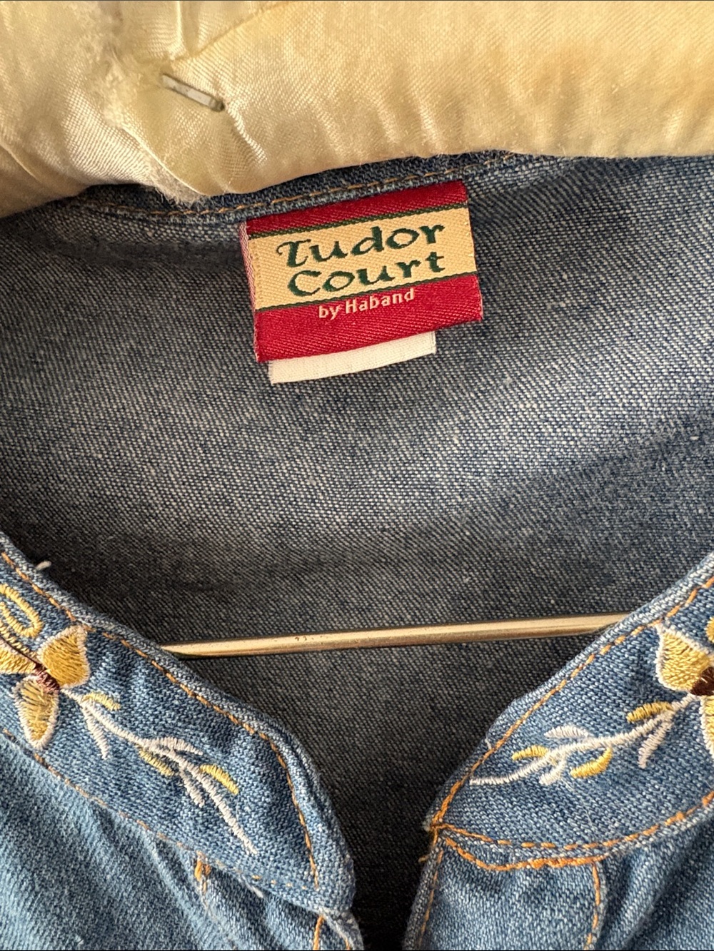 Women's Blue Denim Jacket with Yellow Floral Embroidery - Picture 2 of 8